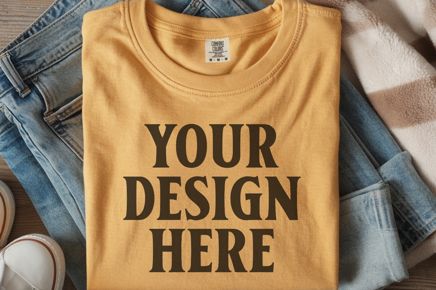 Mustard Comfort Colors 1717 Folded Tshirt Mockups product image 1
