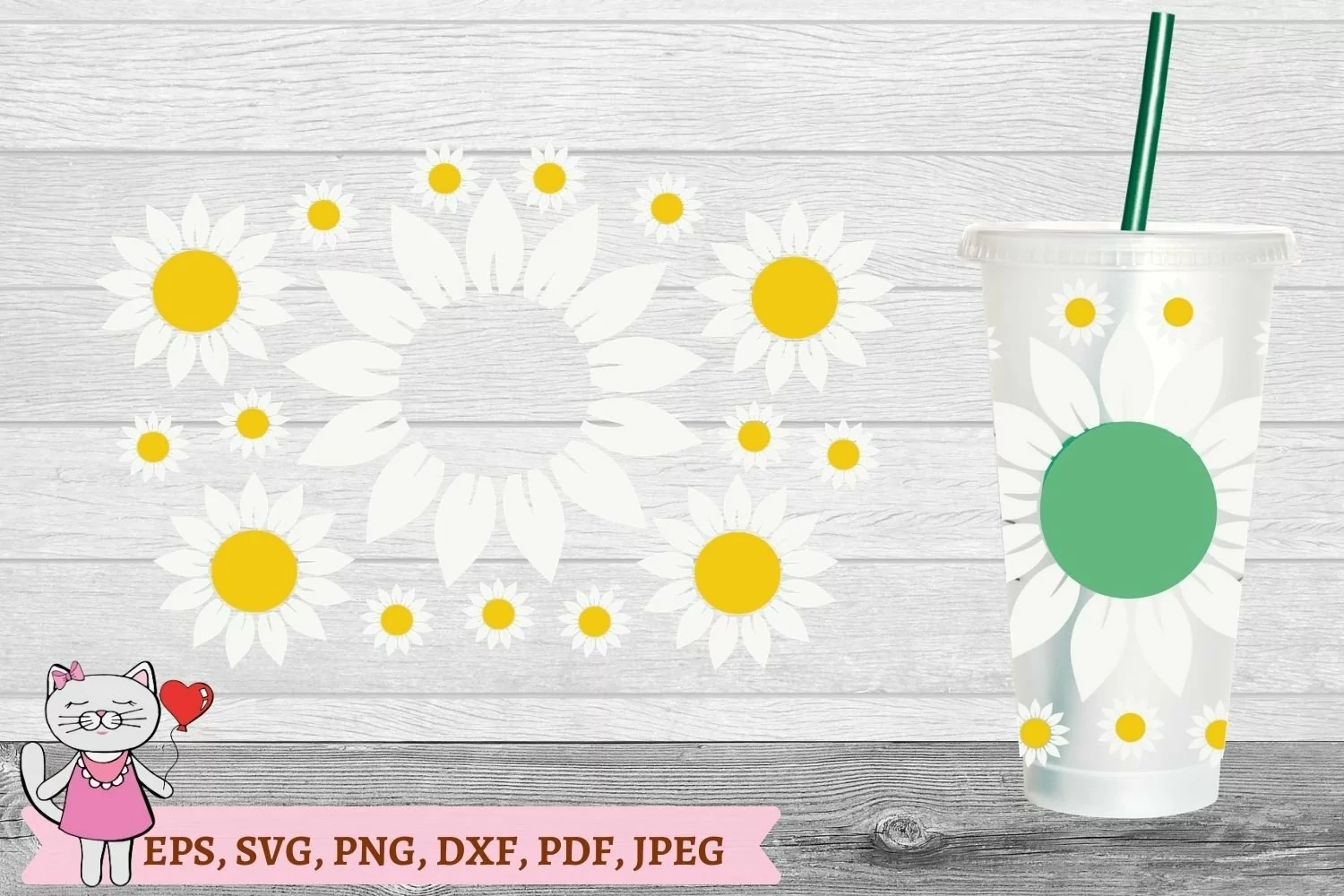 Daisy SVG for tumbler Full Wrap Venti Cold Cup 24 oz product image 1