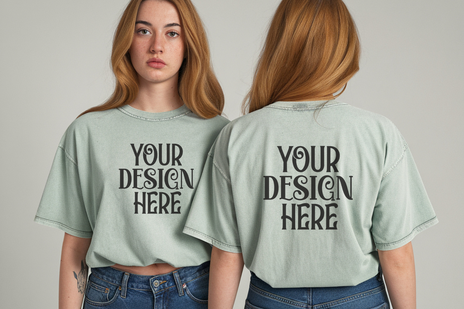 Comfort Colors 1717 Chalky Mint Front & back T shirt mockups product image 1