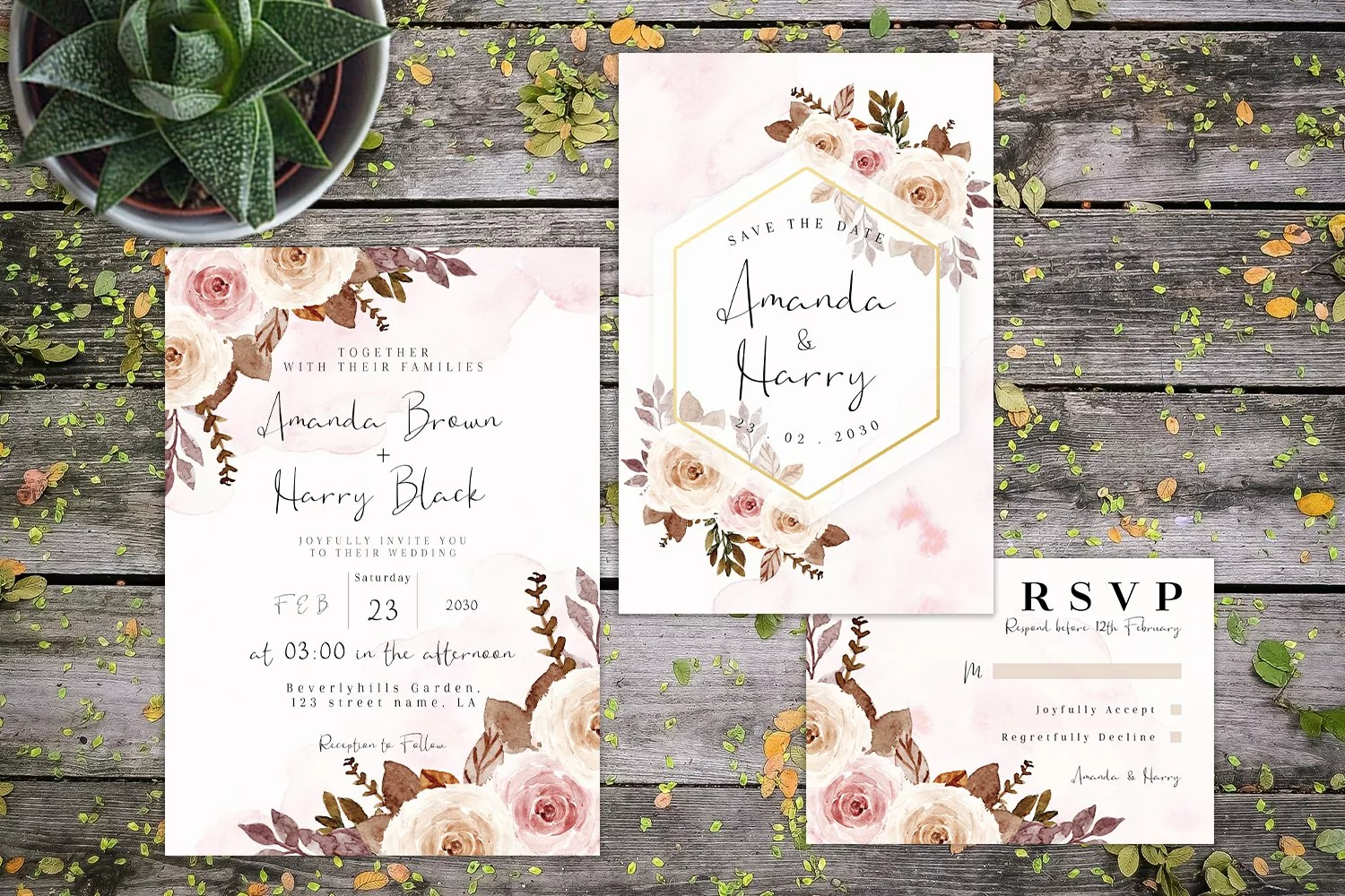 Elegant Vintage Roses Flower Wedding Invitation Set product image 1