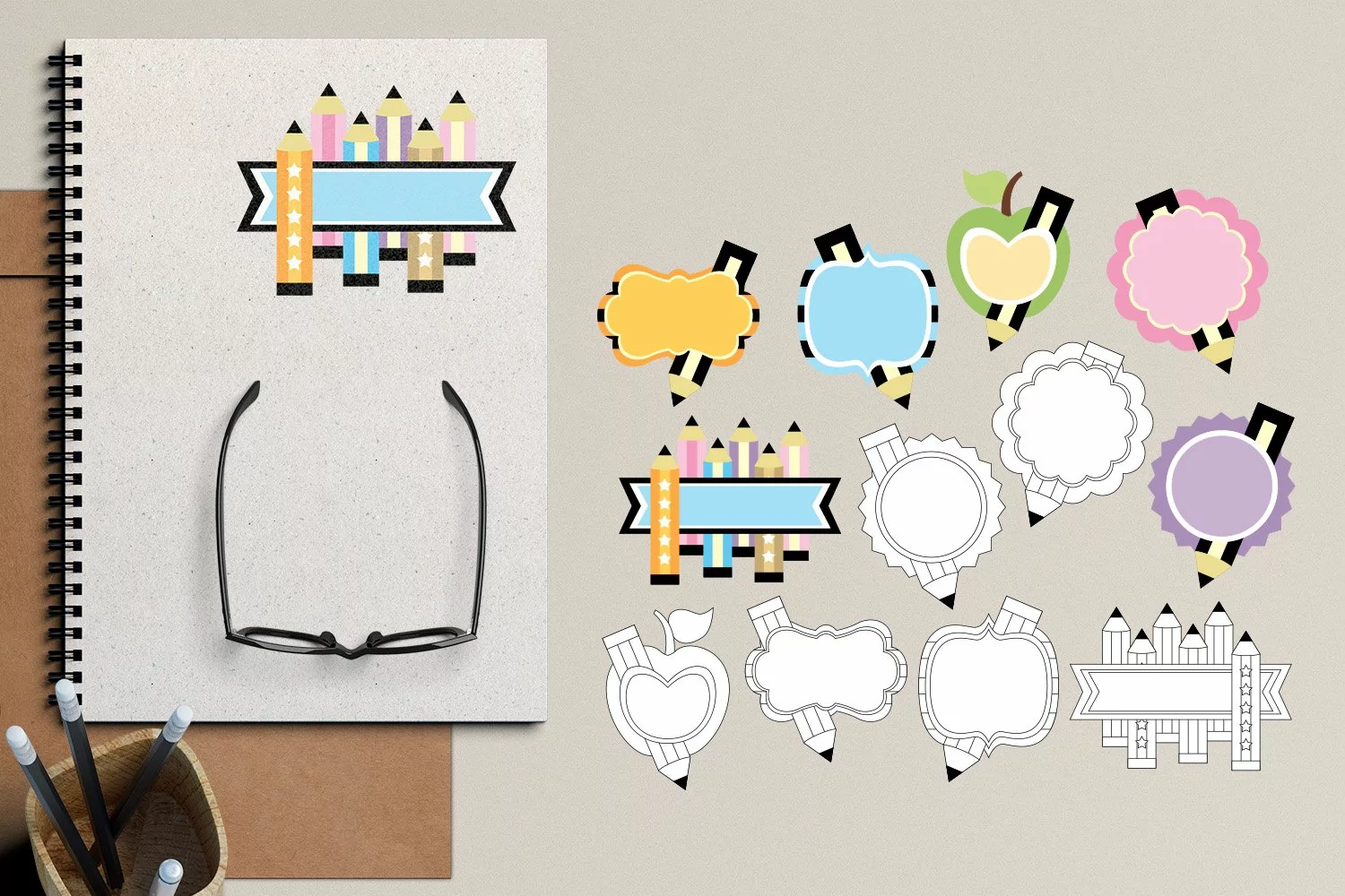 Back to school clipart - tag pencil graphic illustrations product image 1