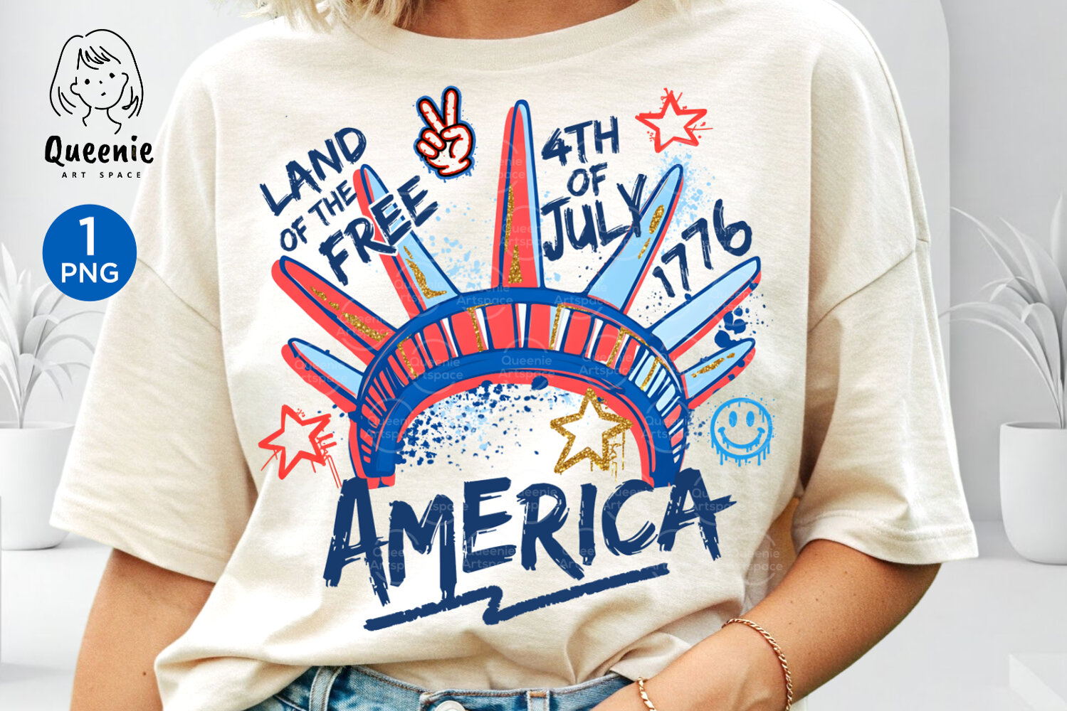 4th July Graffiti Png Sublimation, USA Statue of Liberty - Design