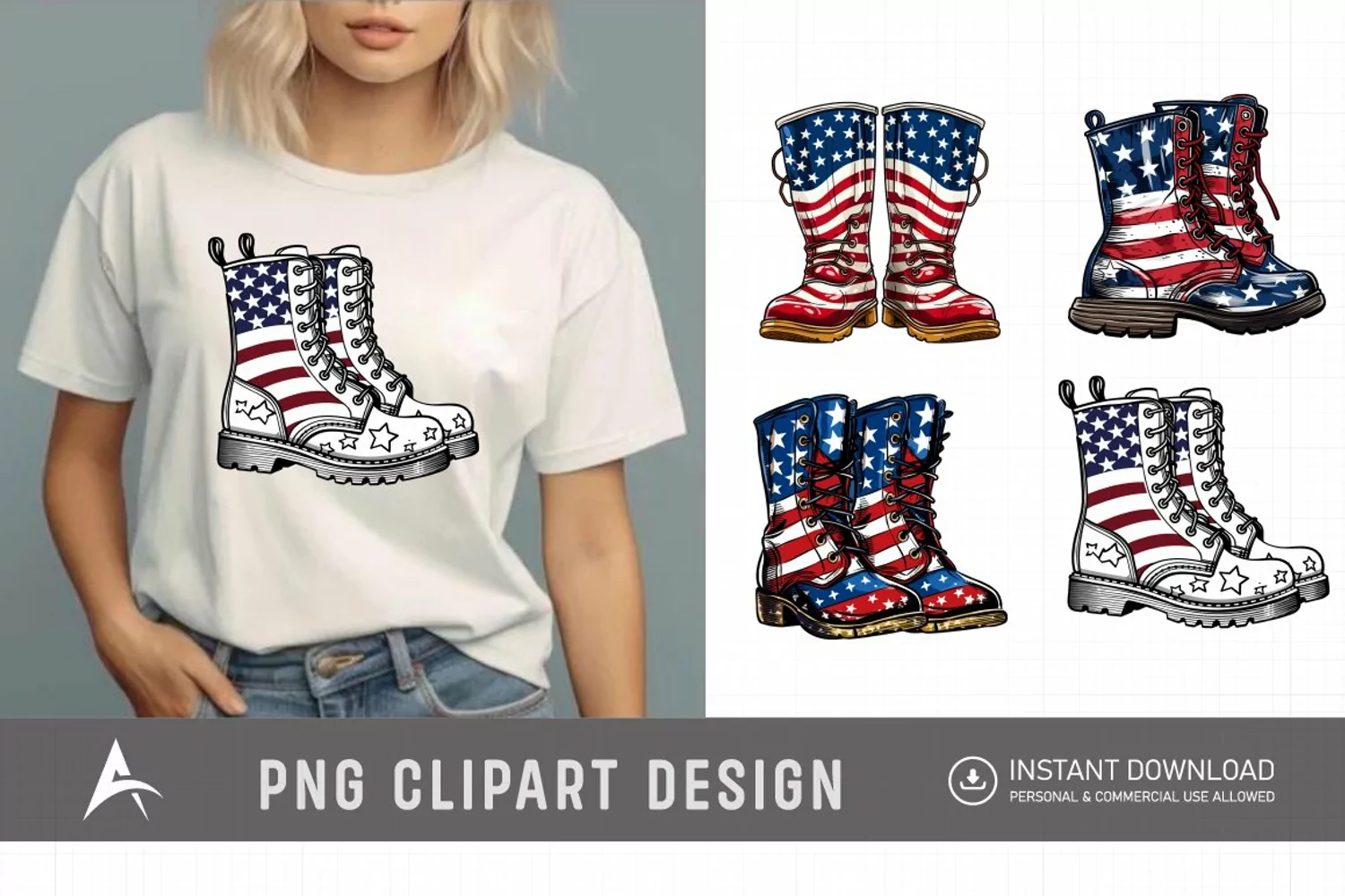4th of July Boots Watercolor Clipart product image 1