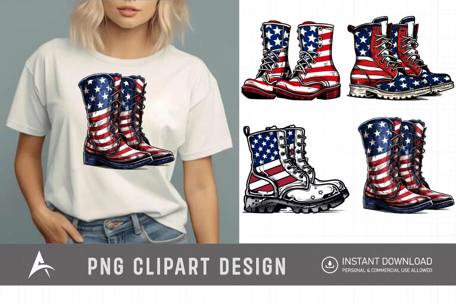 4th of July Boots Watercolor Clipart product image 1