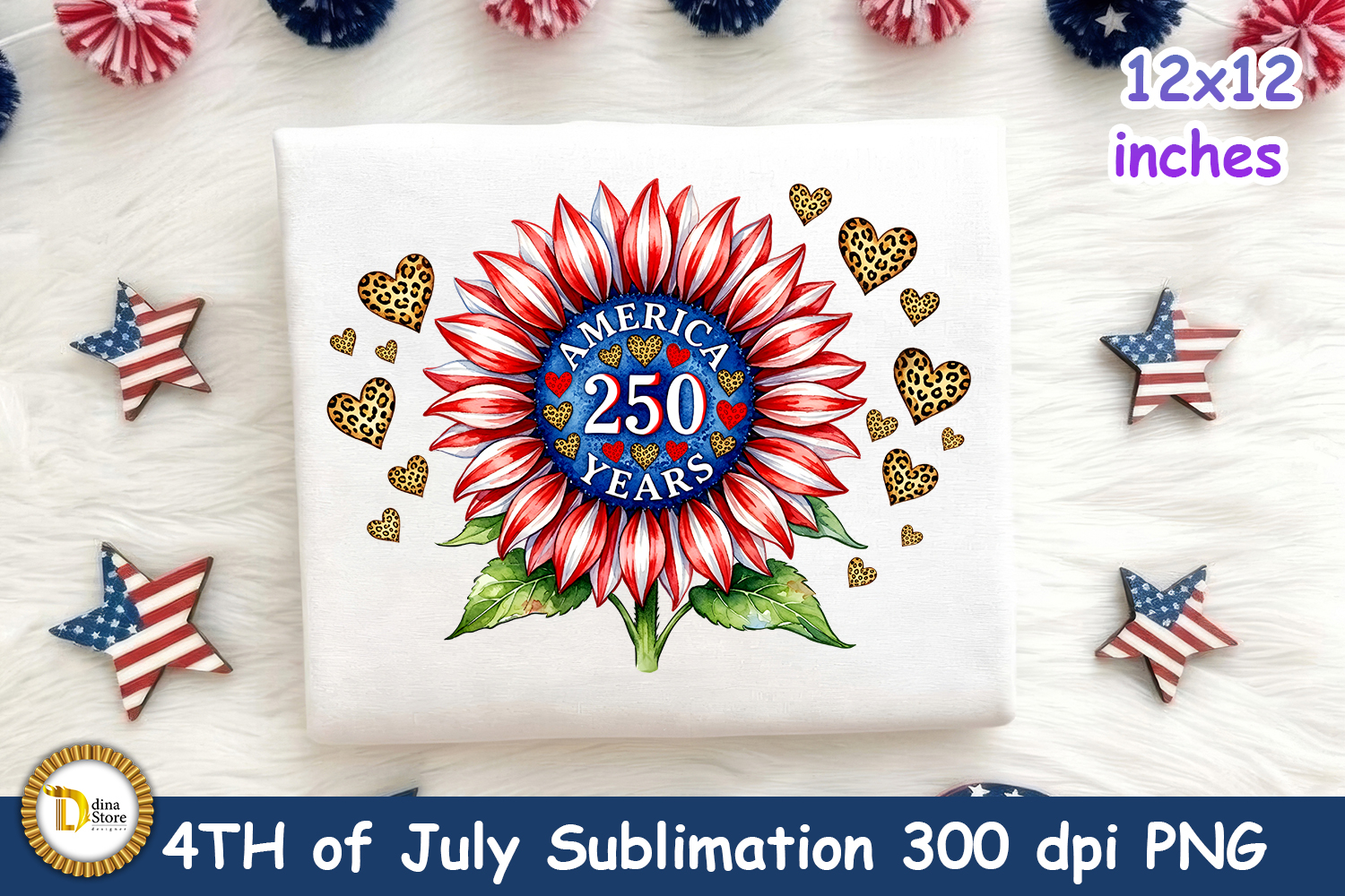 4th of July patriotic 250 years celebration Sublimation PNG product image 1