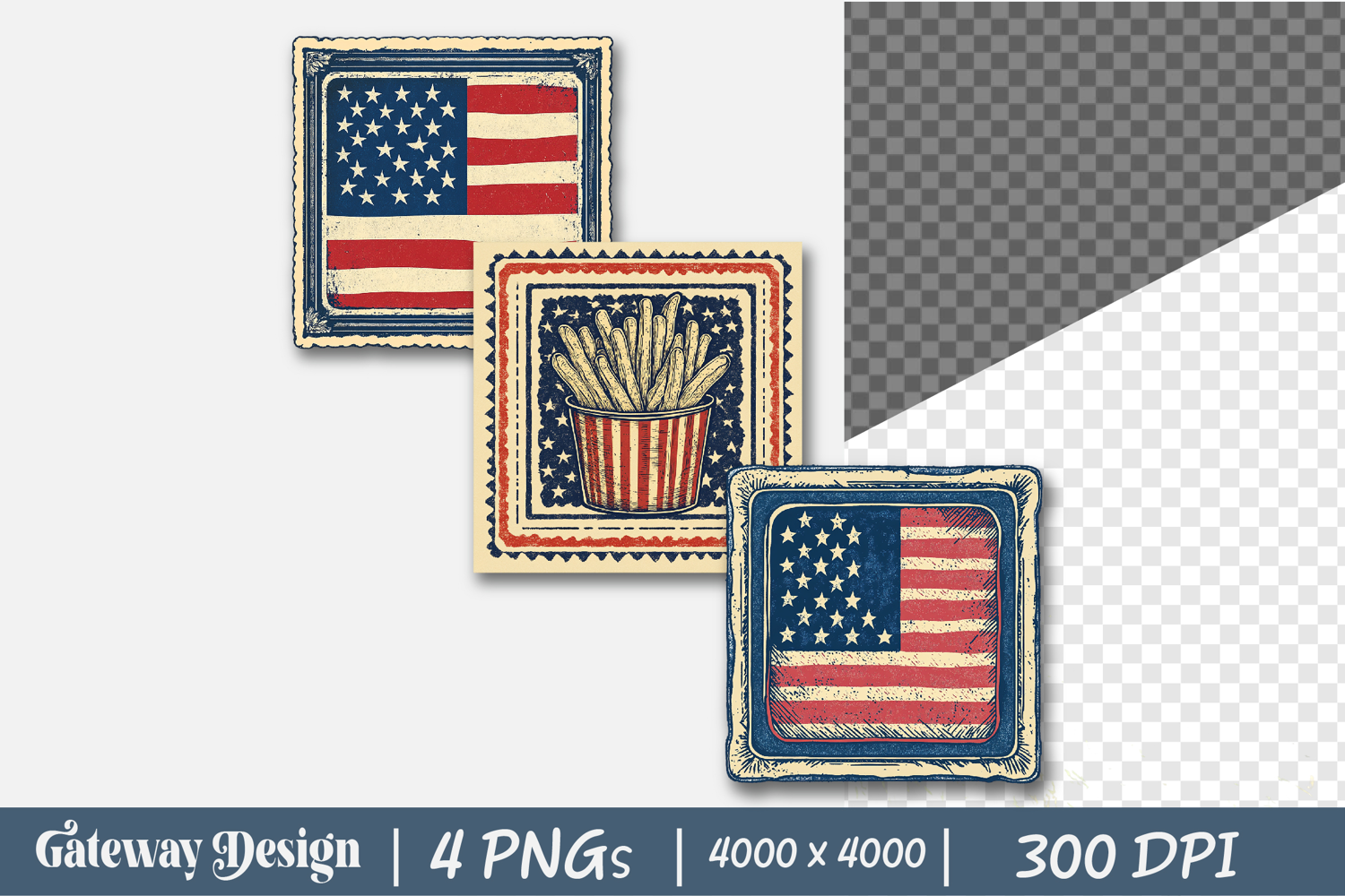 4th of july postage stamp clipart product image 1