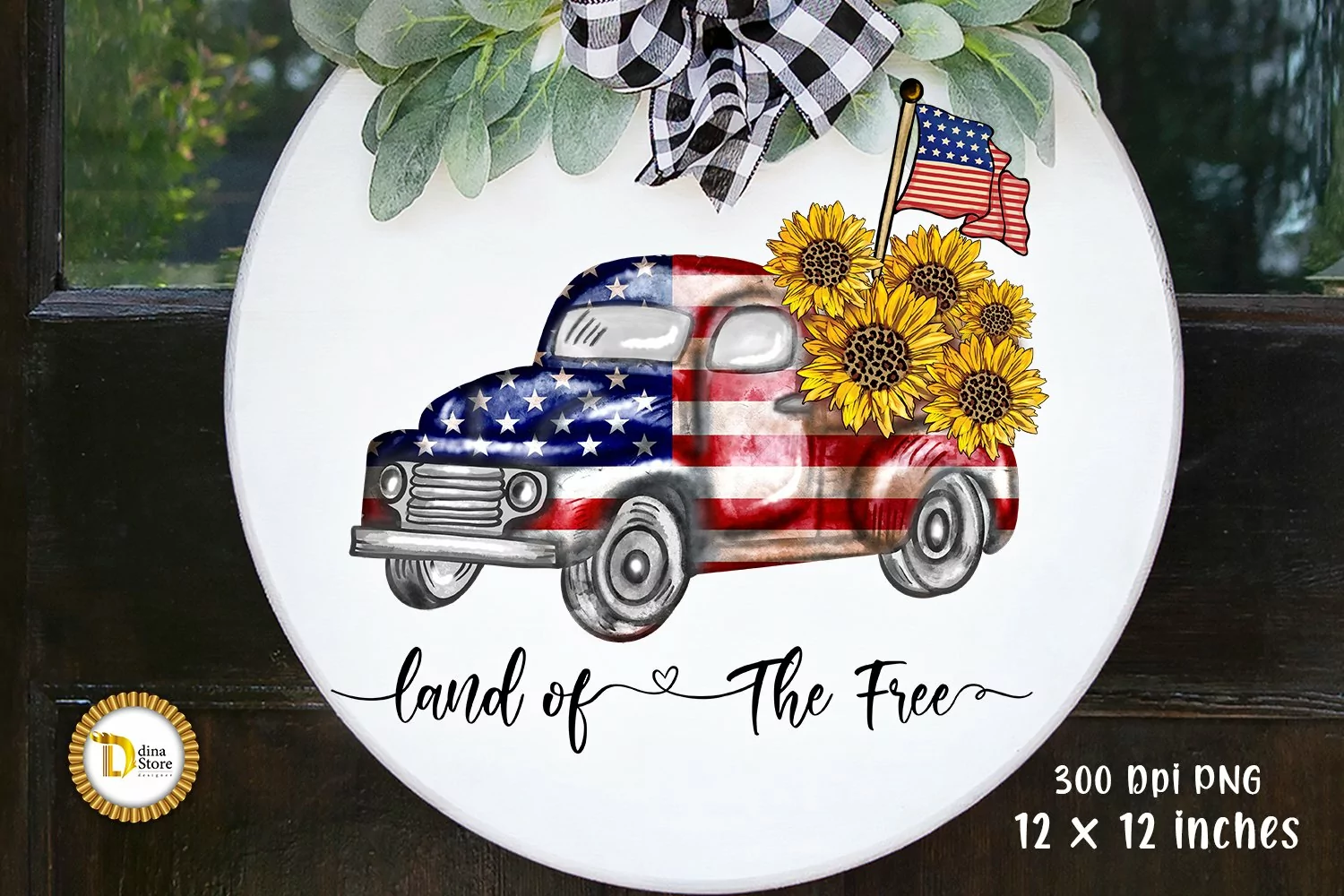 4th of July Vintage Sunflowers Truck Sublimation product image 1