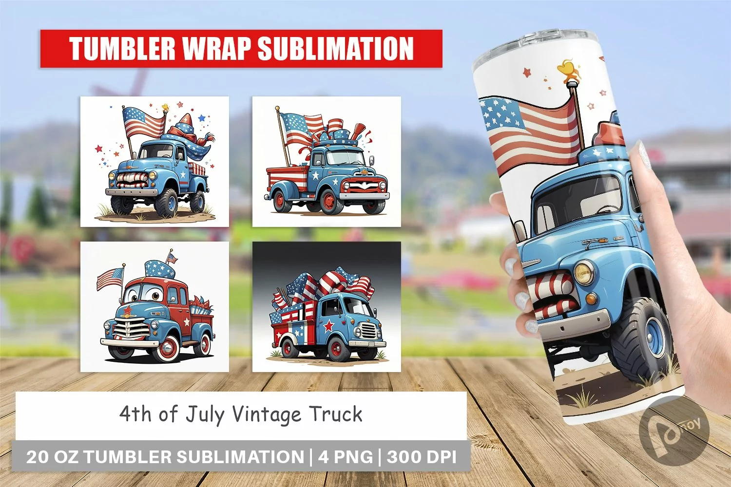Tumbler Wrap 4th of July Vintage Truck product image 1