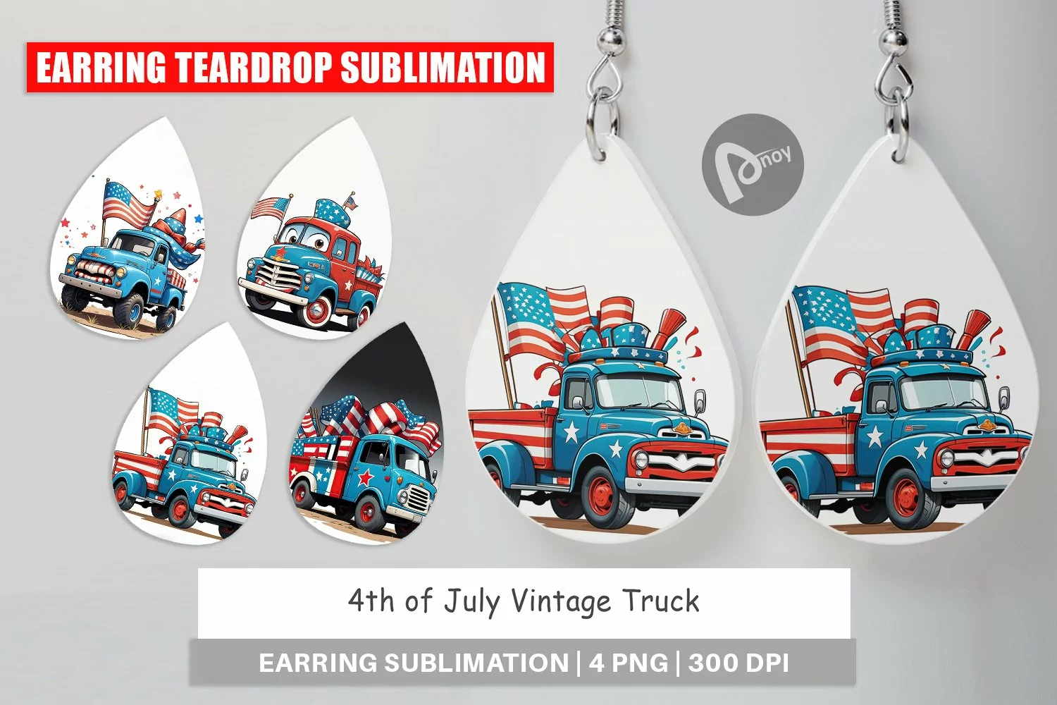 Earring Teardrop 4th of July Vintage Truck product image 1