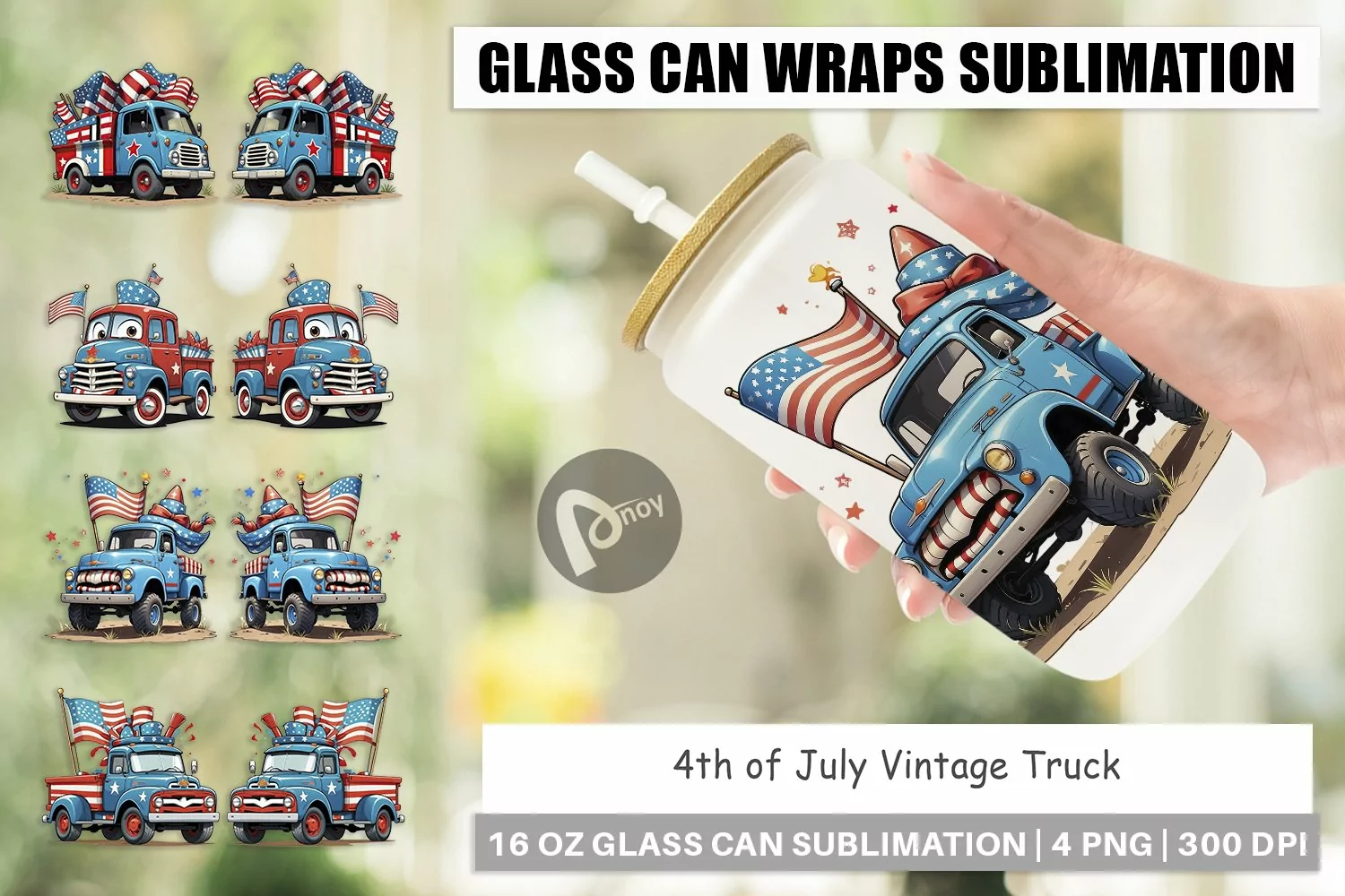 Glass Can Wraps 4th of July Vintage Truck product image 1