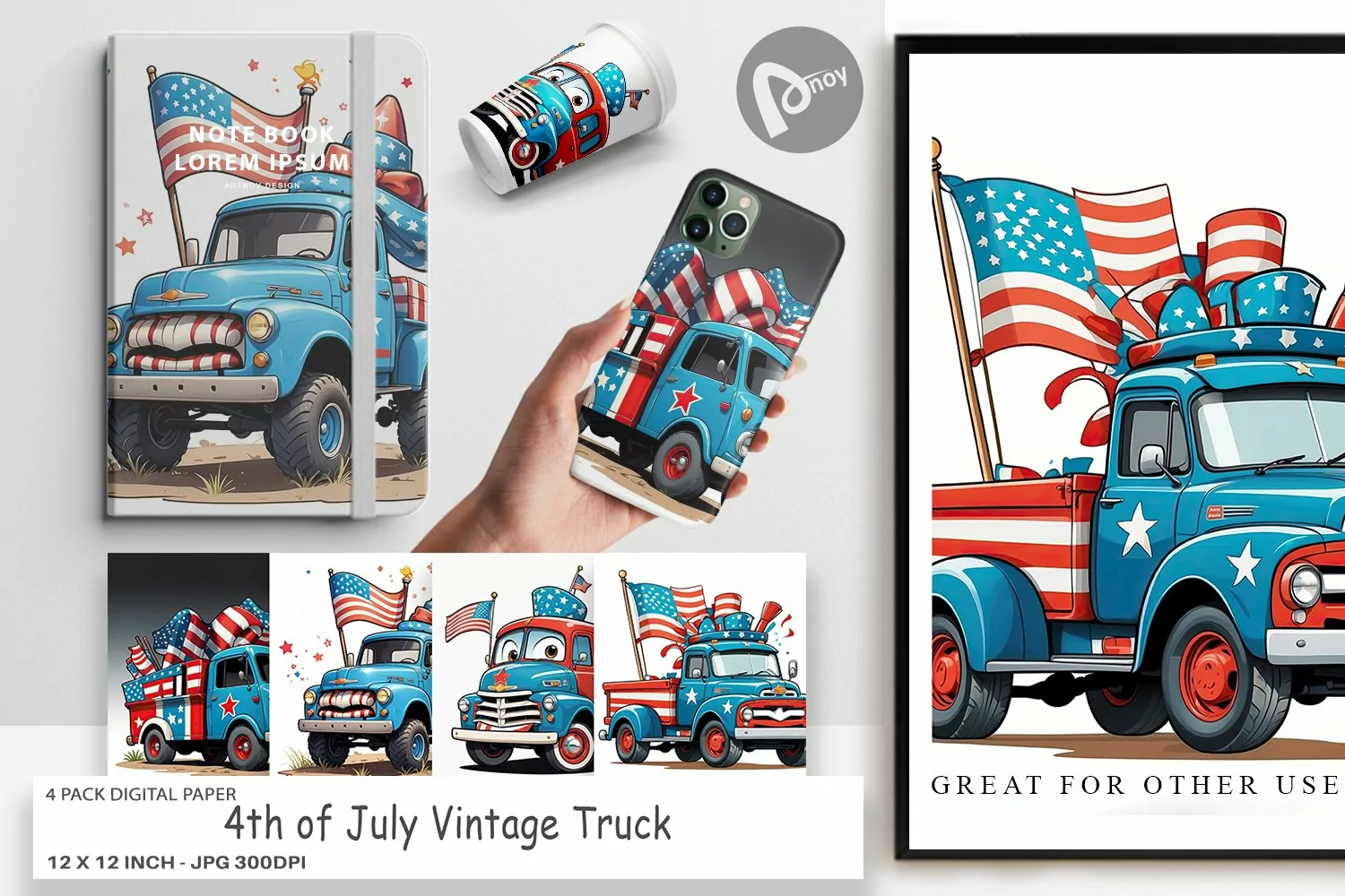 Digital Paper 4th of July Vintage Truck product image 1