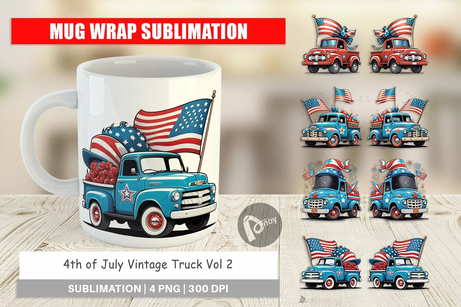 Mug Wrap Design 4th of July Vintage Truck product image 1
