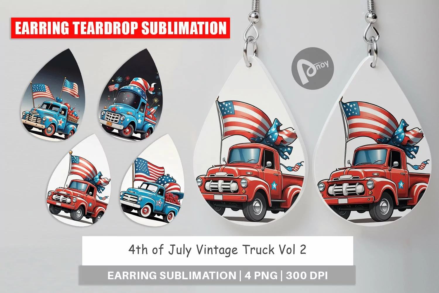Earring Teardrop 4th of July Vintage Truck product image 1