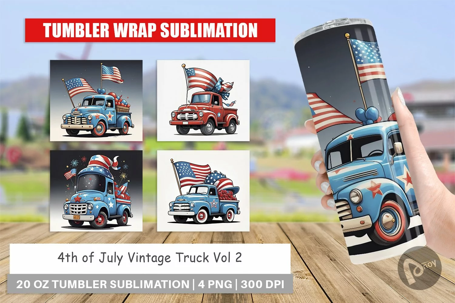 Tumbler Wrap 4th of July Vintage Truck product image 1