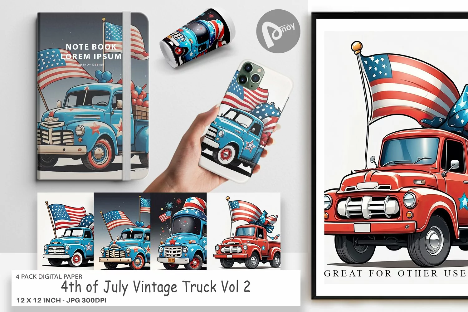 Digital Paper 4th of July Vintage Truck product image 1