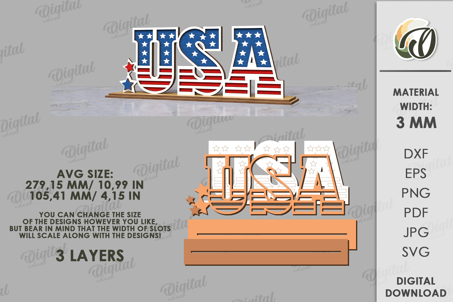 4th Of July Word Stand Laser Cut. Patriotic Stand Decor SVG product image 1