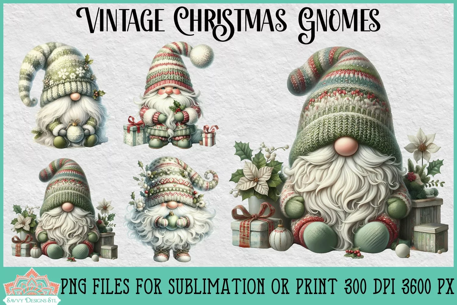 Vintage Christmas Gnomes | Christmas Sublimation Clipart product image 1