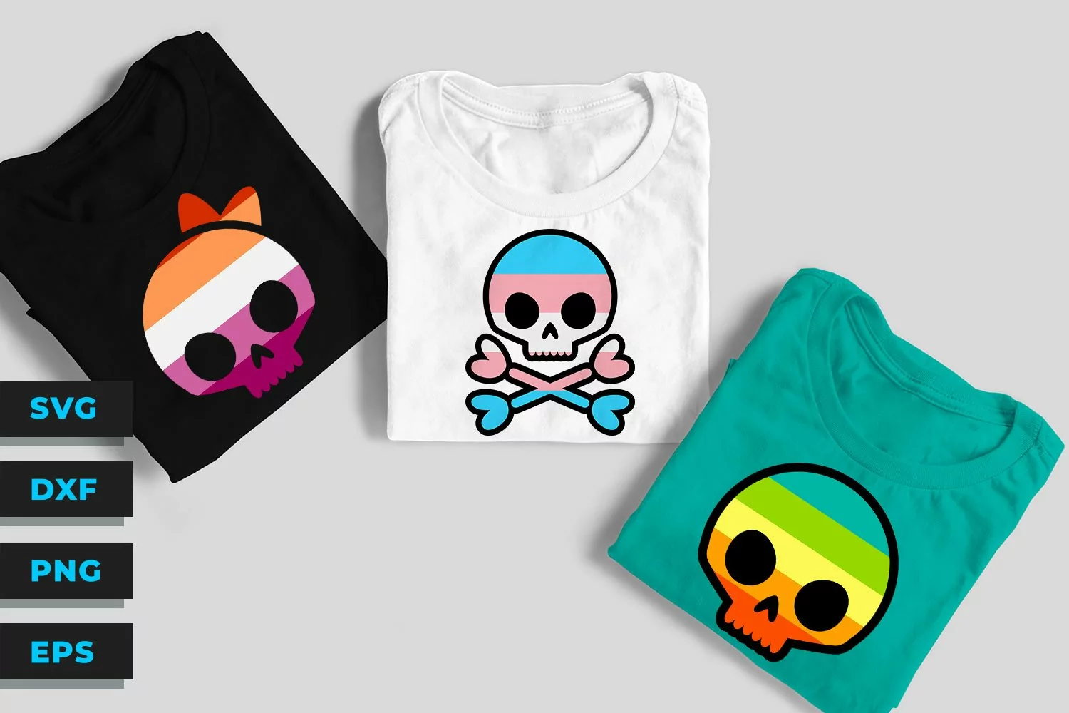 5 color cartoon LGBT skull - Halloween - SVG product image 1