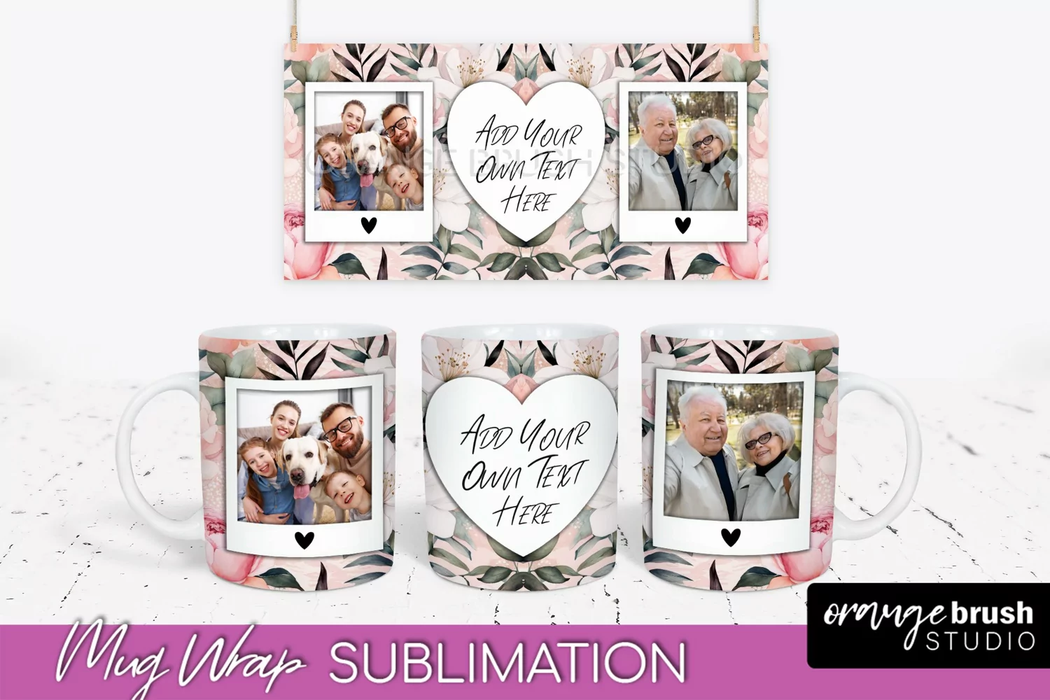 Add Your Photo Mug Wrap -Floral Mug Sublimation Design product image 1