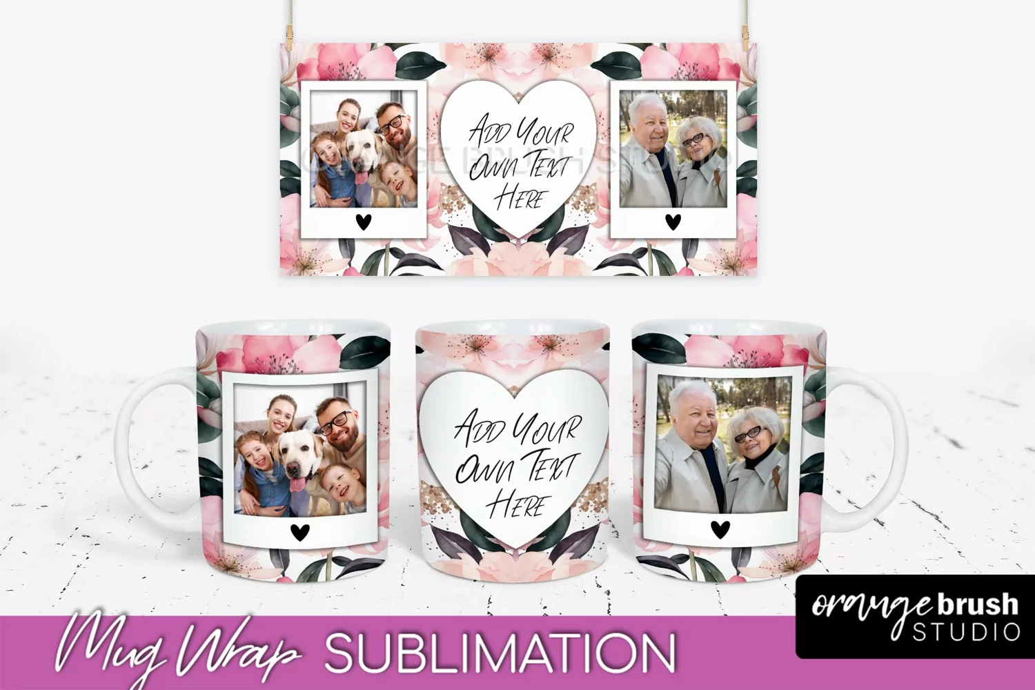 Add Your Photo Mug Wrap -Floral Mug Sublimation Design product image 1