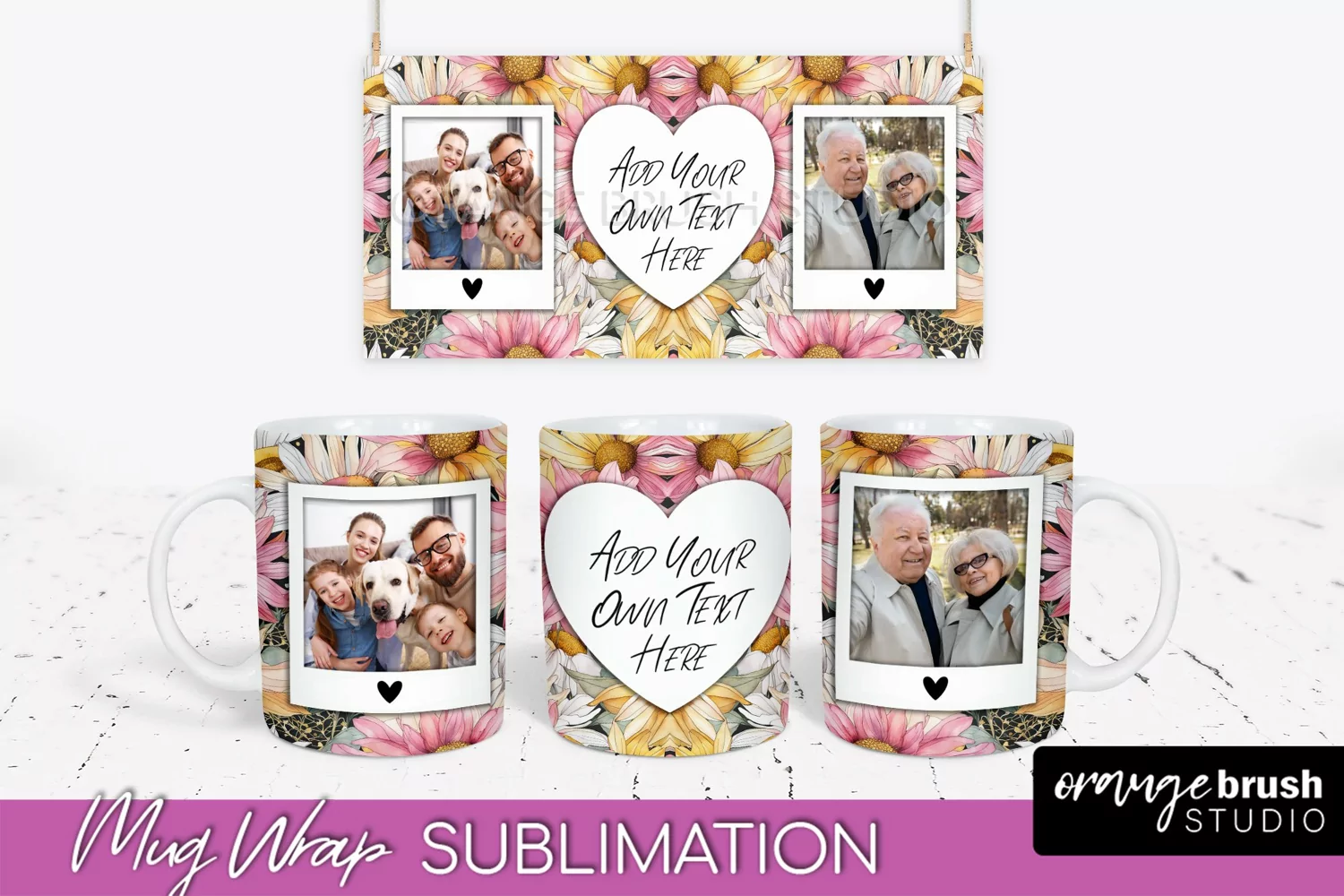 Add Your Photo Mug Wrap -Floral Mug Sublimation Design product image 1