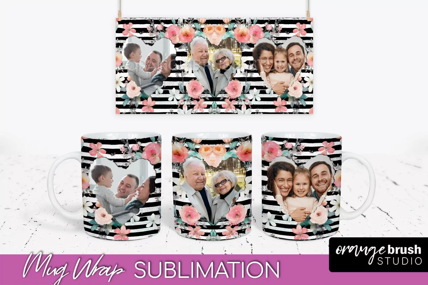 Add Your Photo Mug Wrap -Floral Mug Sublimation Design product image 1