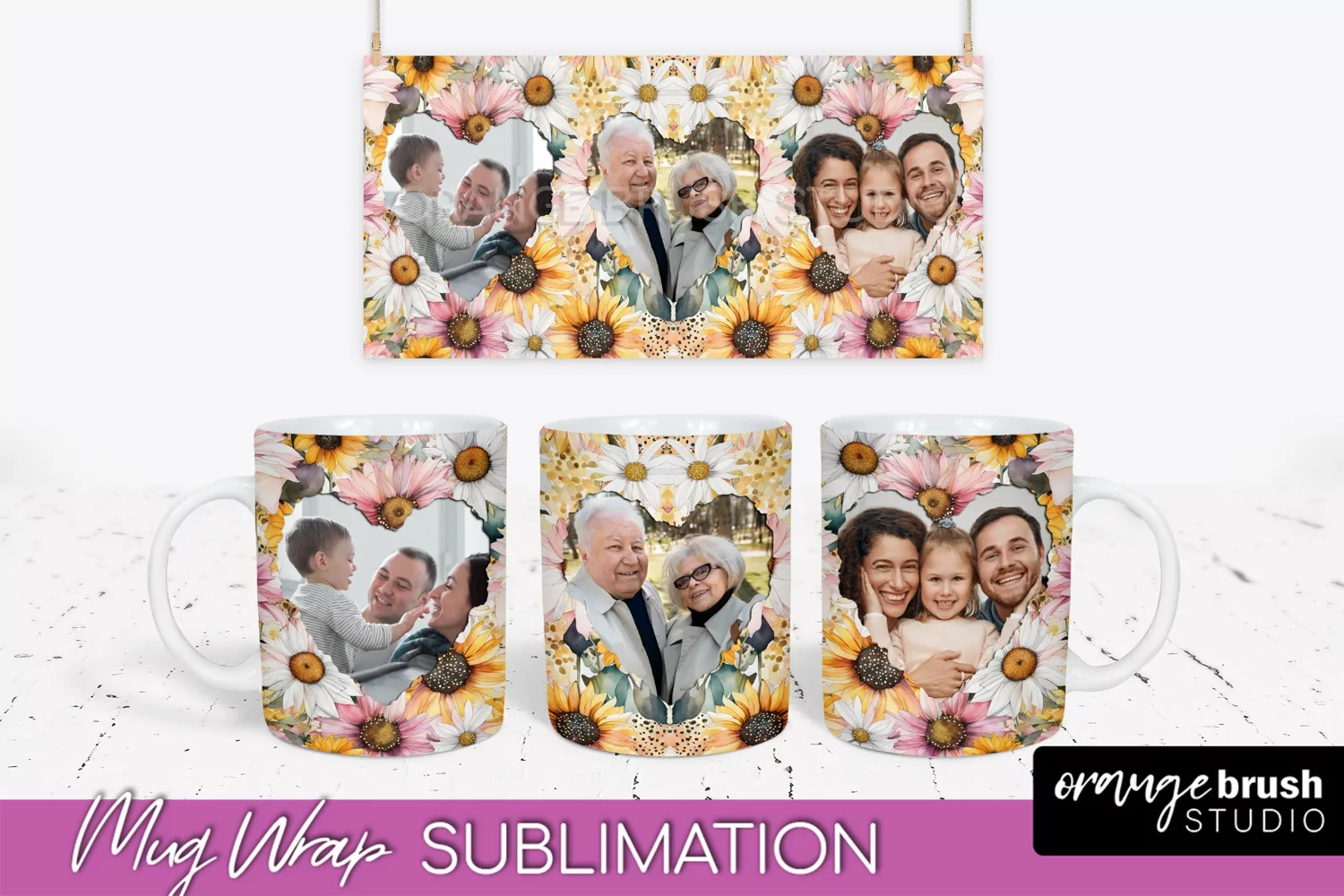 Add Your Photo Mug Wrap -Floral Mug Sublimation Design product image 1