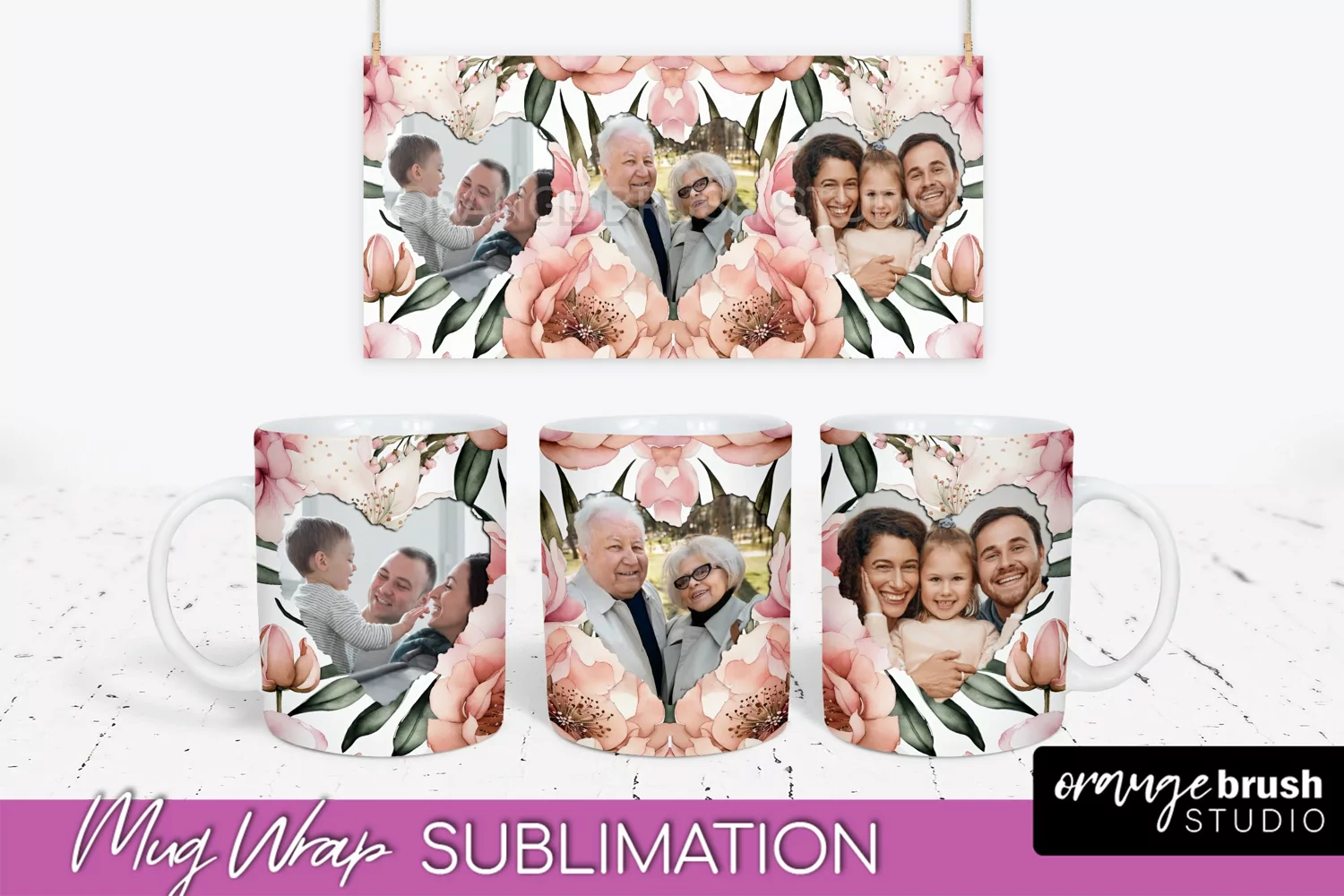 Add Your Photo Mug Wrap -Floral Mug Sublimation Design product image 1