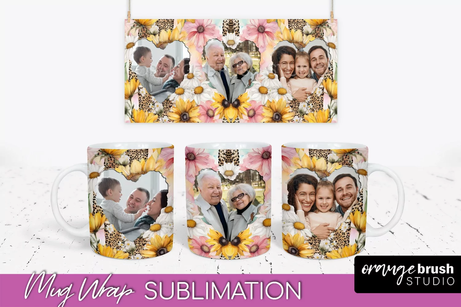Add Your Photo Mug Wrap -Floral Mug Sublimation Design product image 1