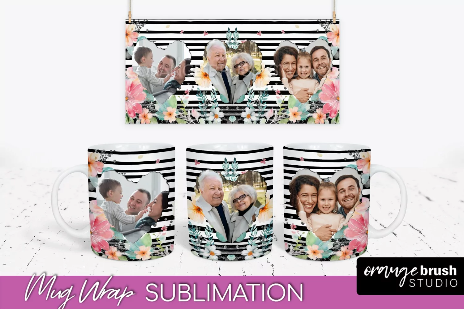 Add Your Photo Mug Wrap -Floral Mug Sublimation Design product image 1