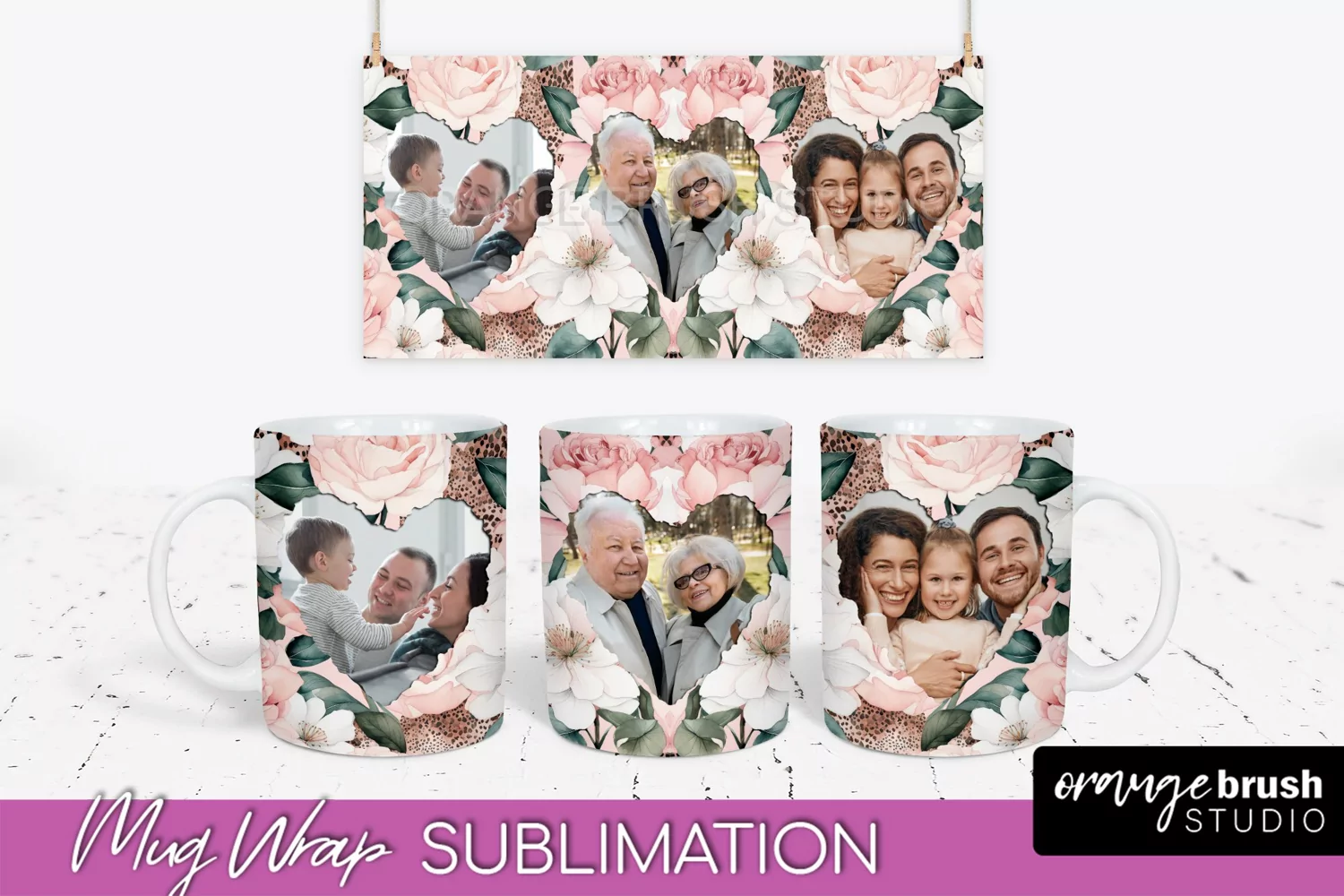 Add Your Photo Mug Wrap -Floral Mug Sublimation Design product image 1