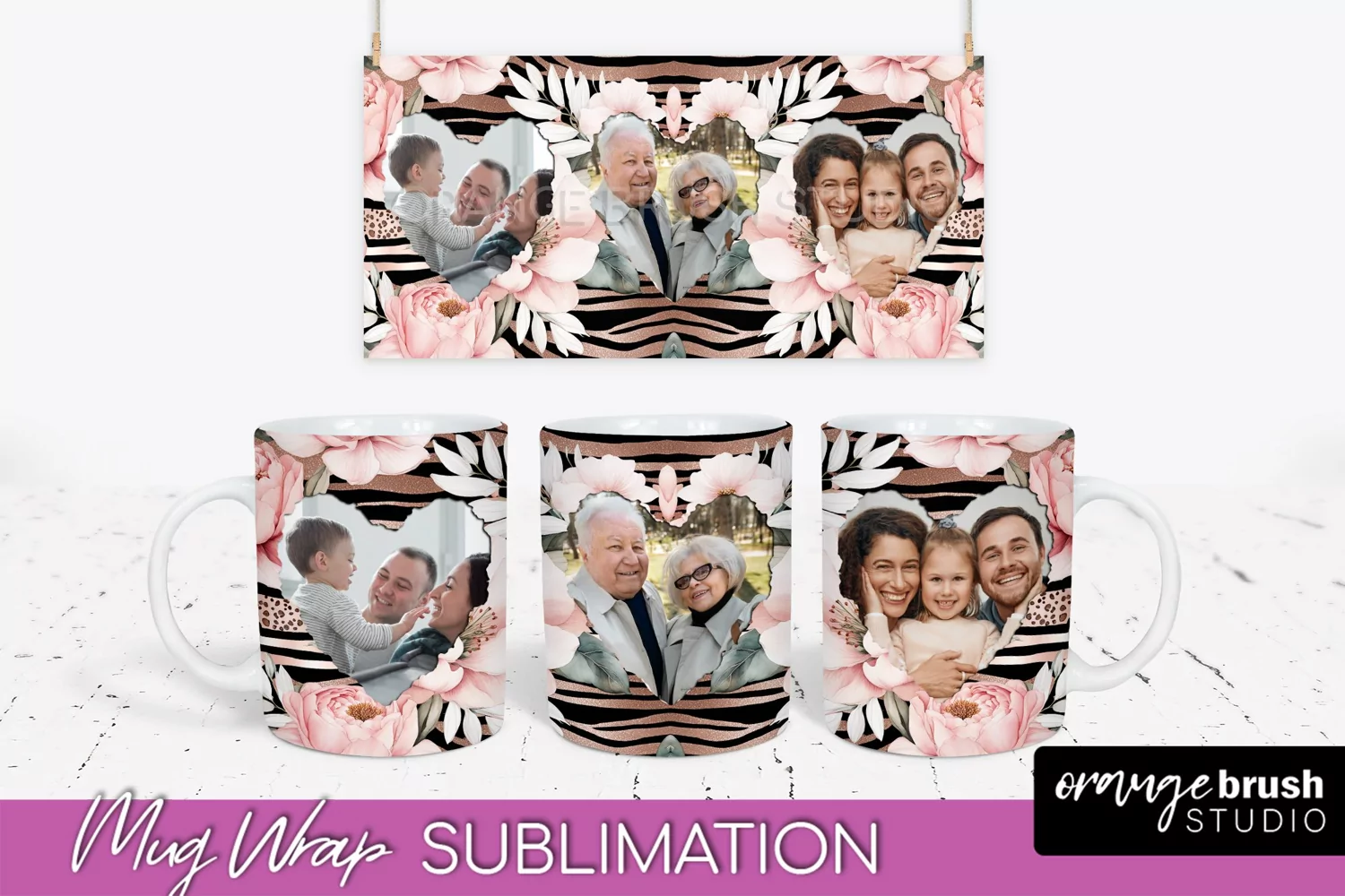 Add Your Photo Mug Wrap -Floral Mug Sublimation Design product image 1