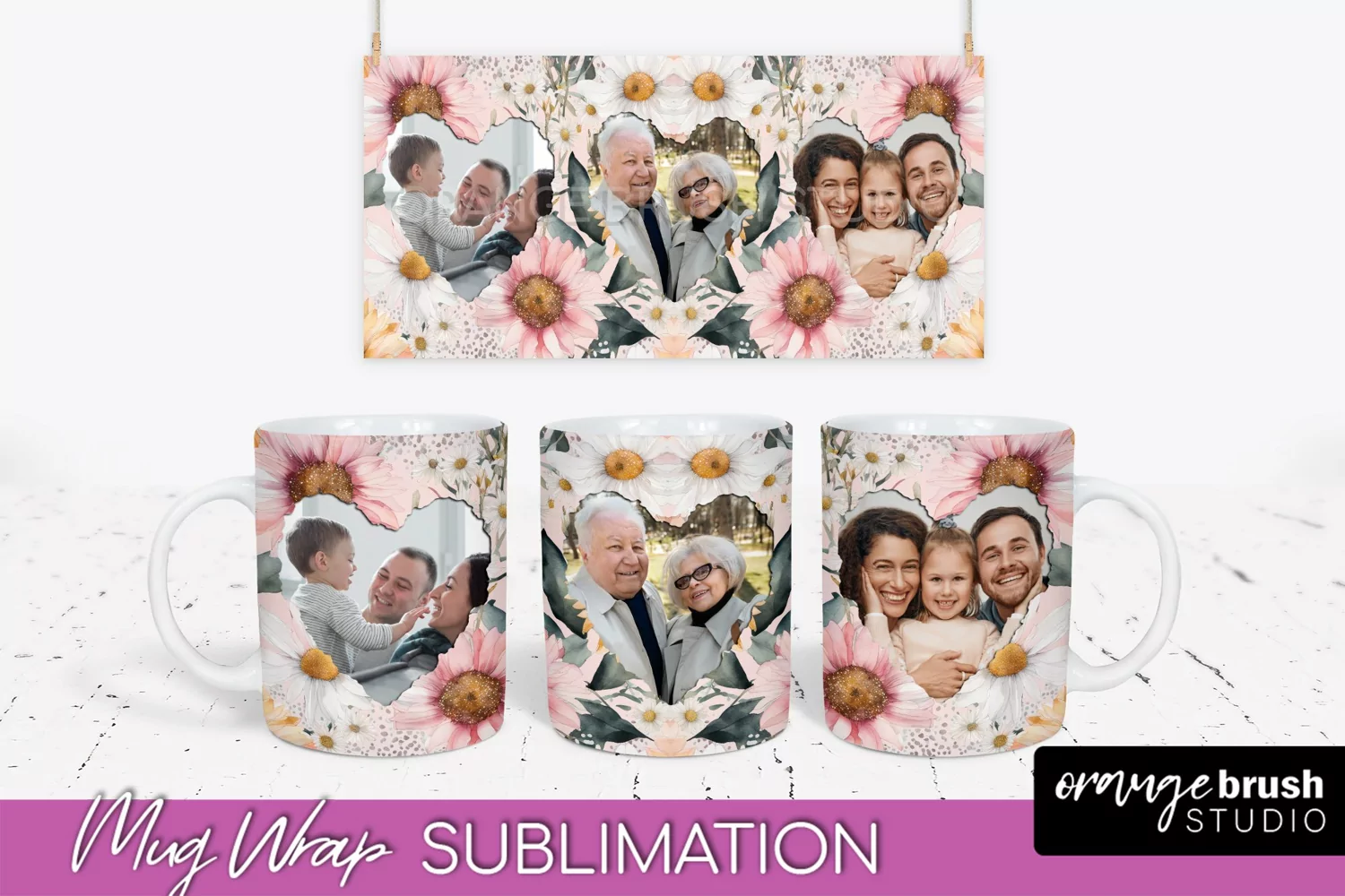 Add Your Photo Mug Wrap -Floral Mug Sublimation Design product image 1