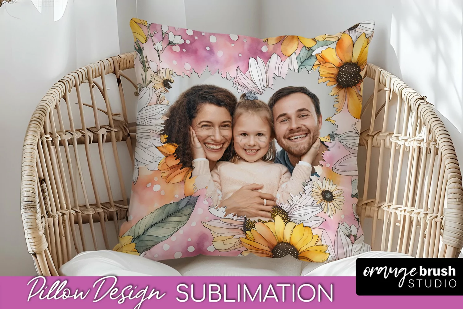 Family Photo Frame Pillow Sublimation - Floral Pillow Cover product image 1
