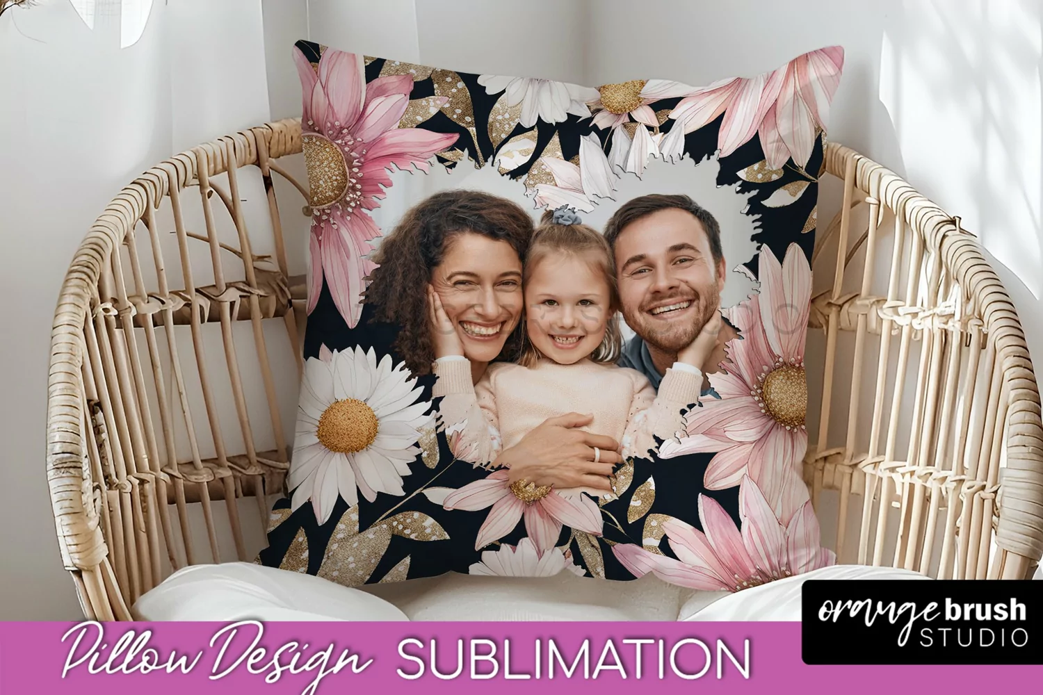 Family Photo Frame Pillow Sublimation - Floral Pillow Cover product image 1