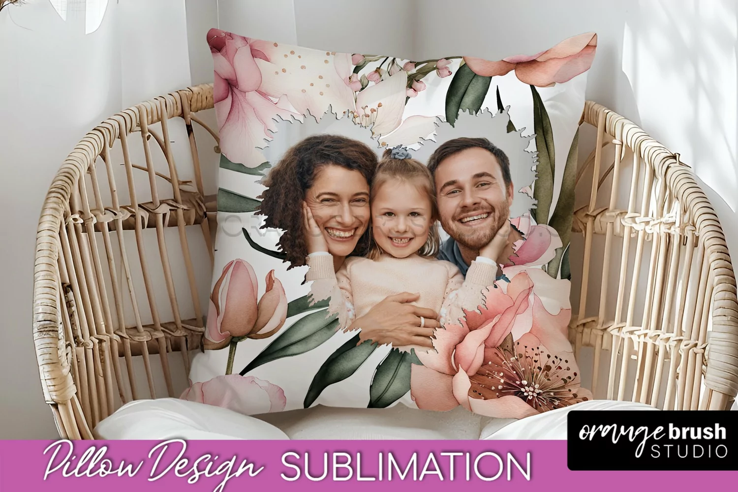 Family Photo Frame Pillow Sublimation - Floral Pillow Cover product image 1