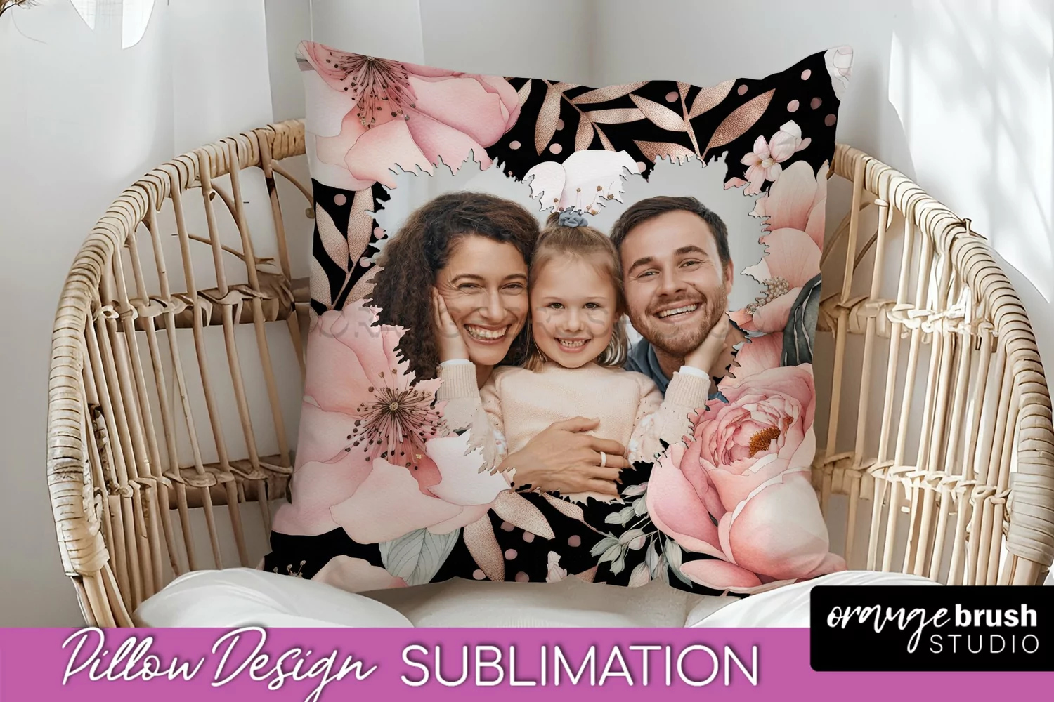Family Photo Frame Pillow Sublimation - Floral Pillow Cover product image 1