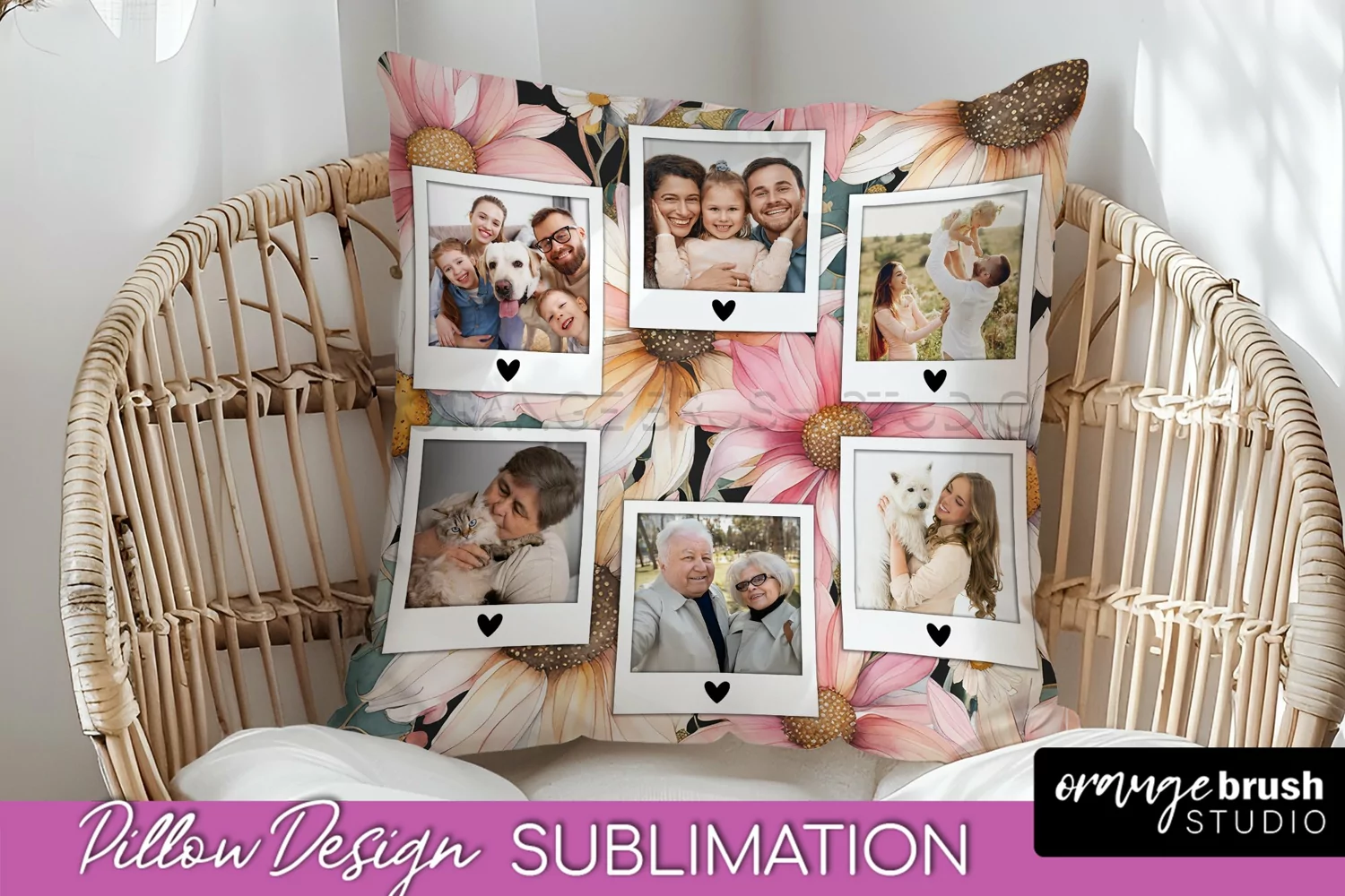 Family Photo Frame Pillow Sublimation - Floral Pillow Cover product image 1