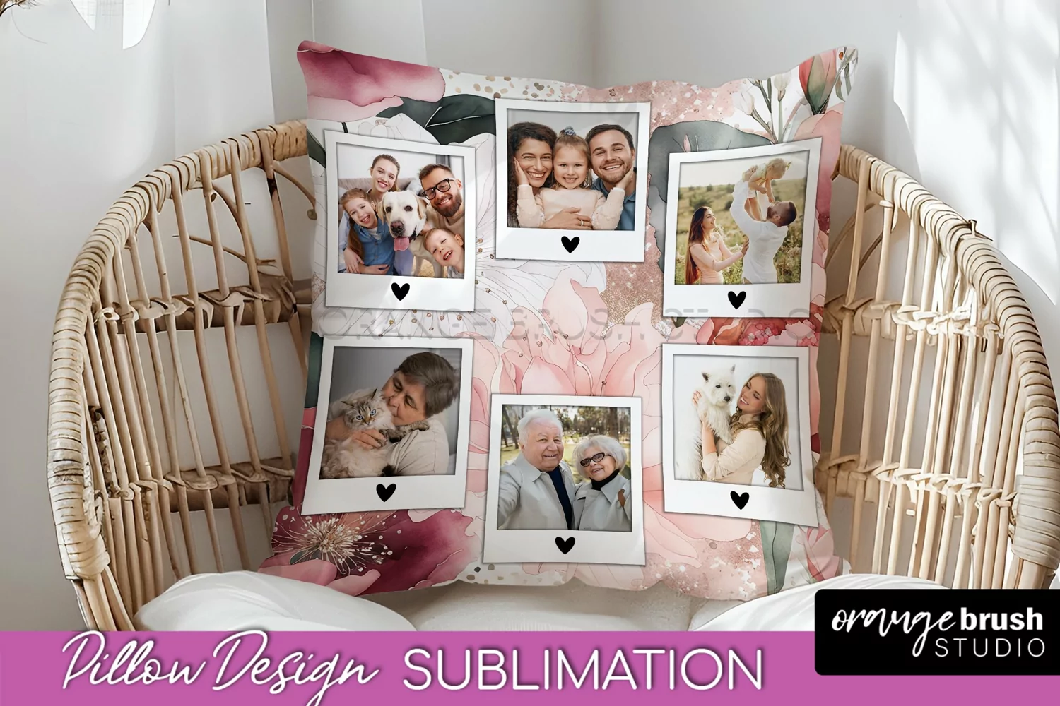 Family Photo Frame Pillow Sublimation - Floral Pillow Cover product image 1