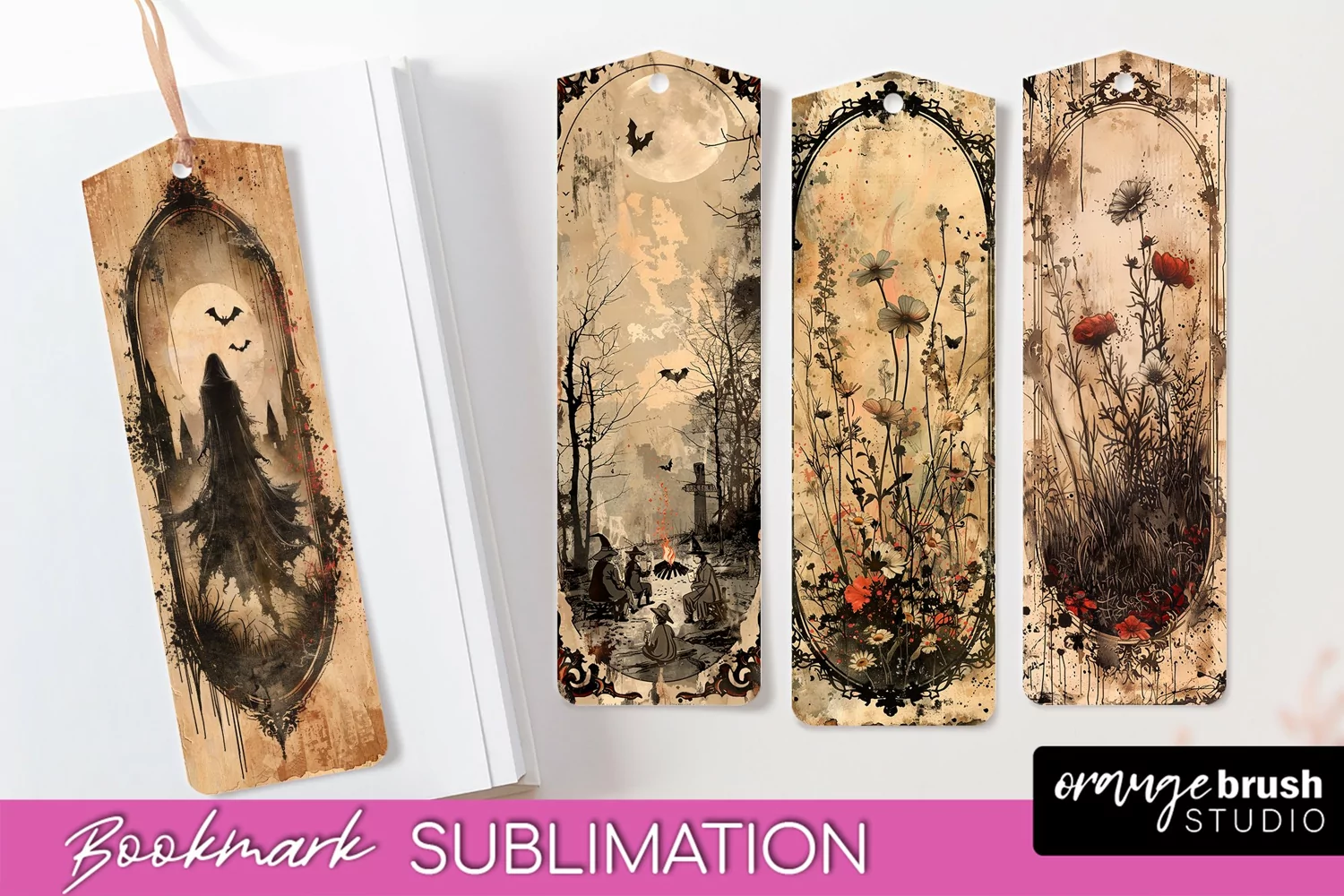Vintage Halloween Bookmark - Printable Scrapbook Bookmarks product image 1