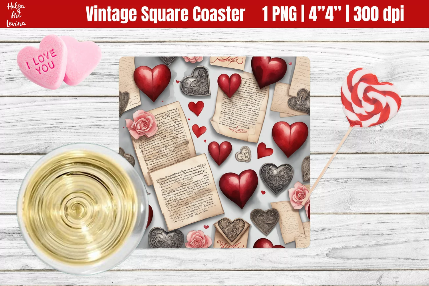 Vintage Valentine's Day| Square Coaster Sublimation product image 1