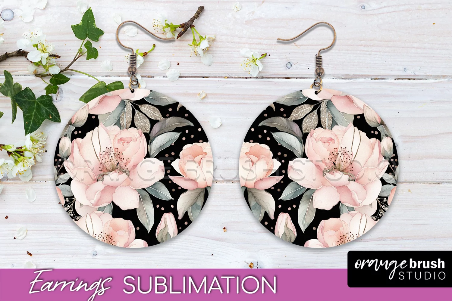 Watercolor Flowers Earrings, Pink Floral Earring Sublimation product image 1