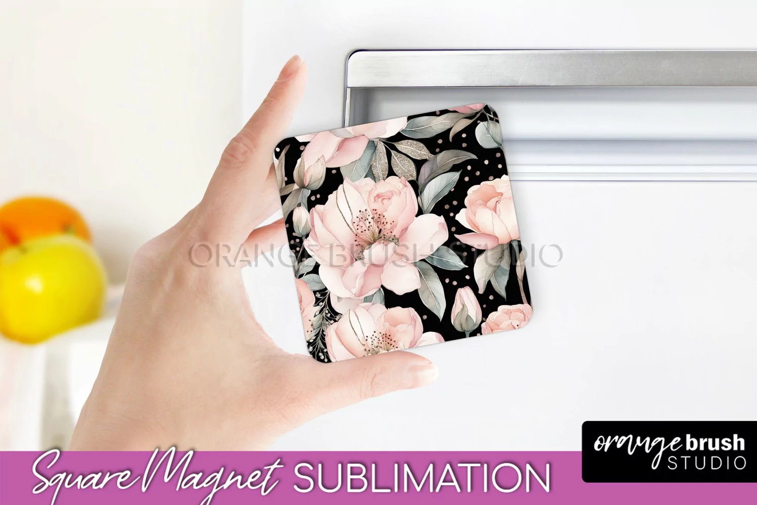 Pink Flowers Magnet Sublimation - Watercolor Magnet Design product image 1