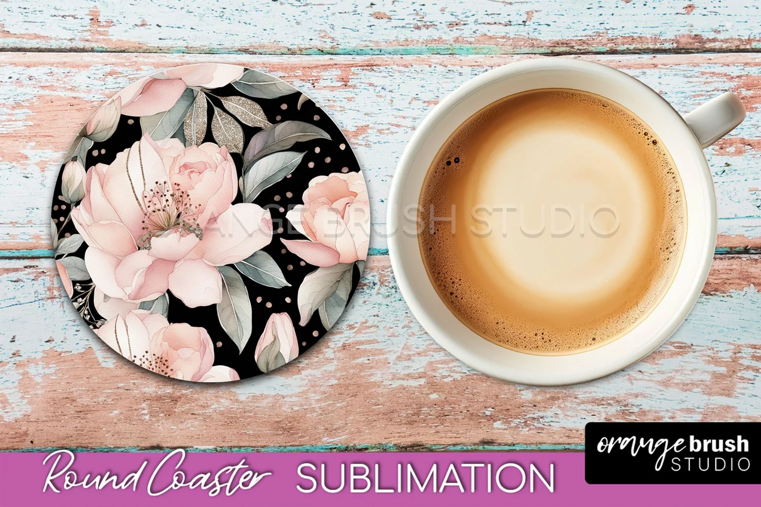 Watercolor Flowers Round Coaster - Floral Pink Sublimation product image 1
