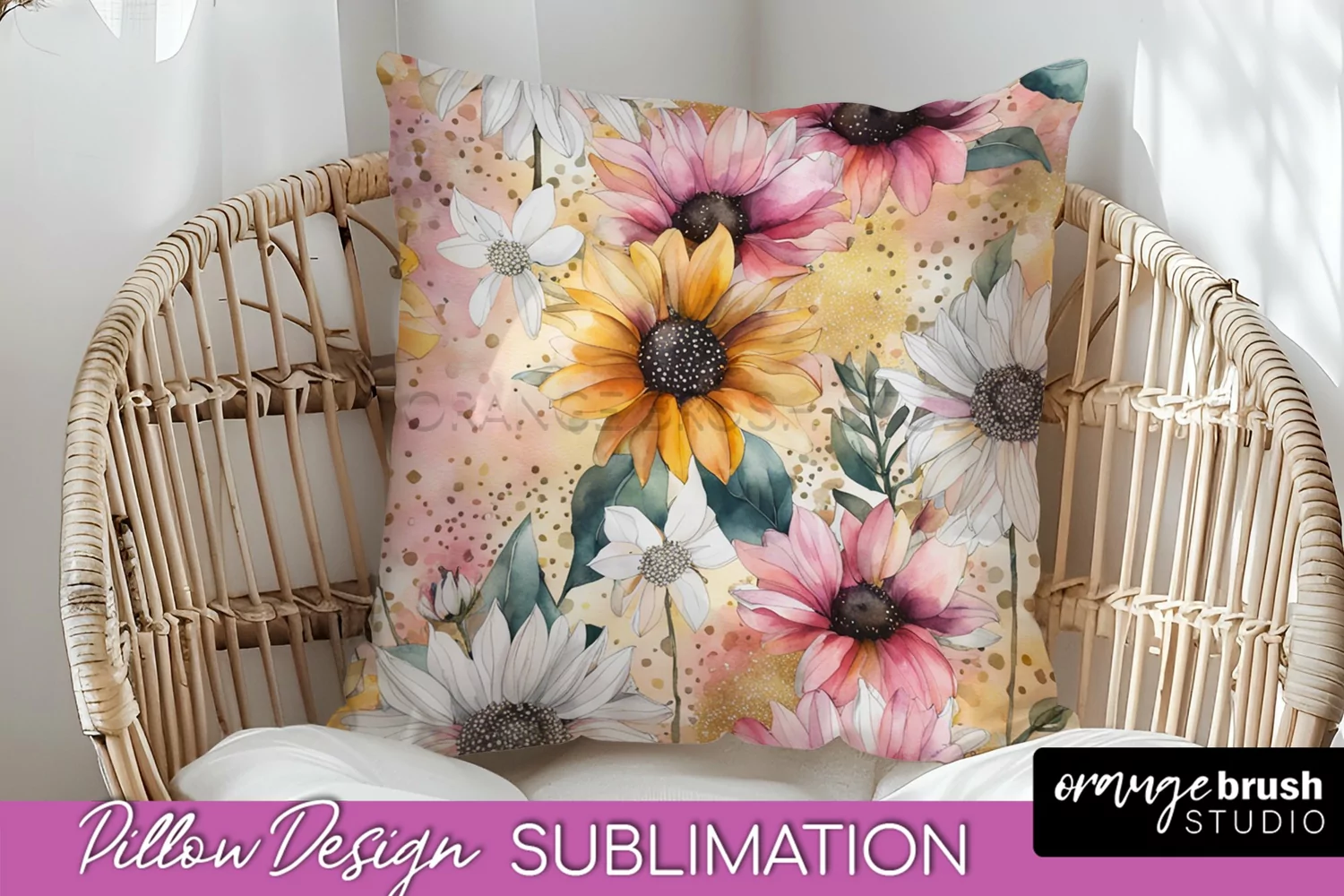 Watercolor Flowers Pillow Cover - Summer Pillow Sublimation product image 1