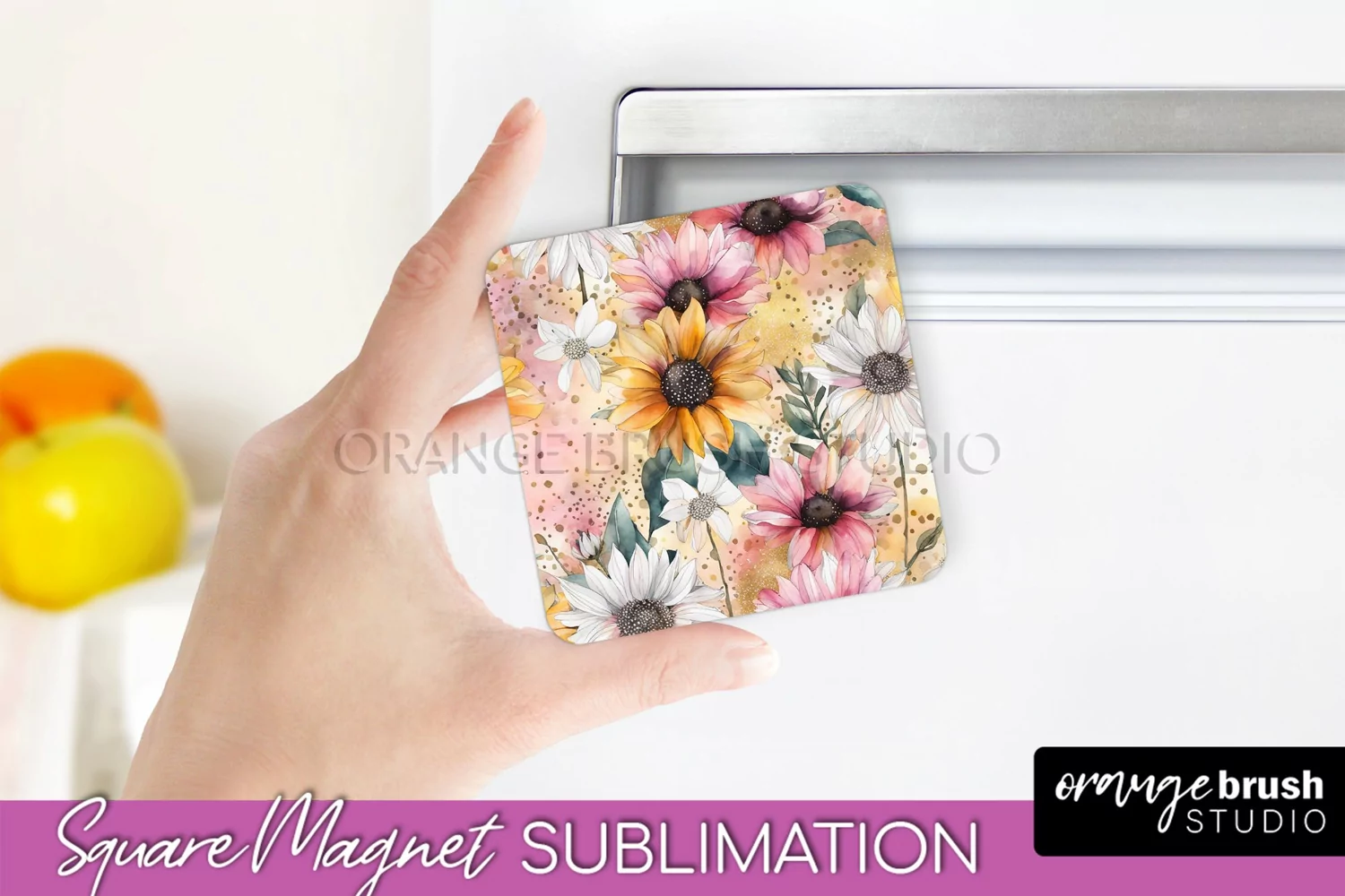 Pink Flowers Magnet Sublimation - Watercolor Magnet Design product image 1