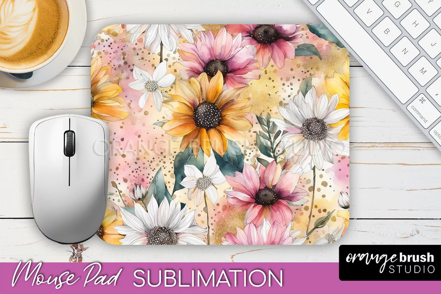 Floral Mouse Pad PNG - Pink Flowers Mousepad Sublimation product image 1