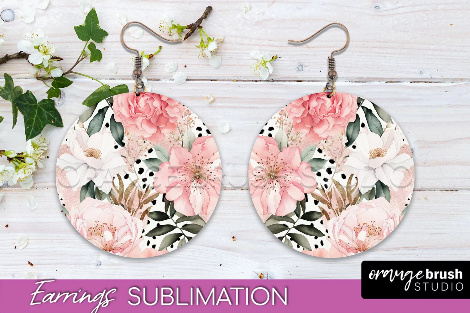Watercolor Flowers Earrings, Pink Floral Earring Sublimation product image 1