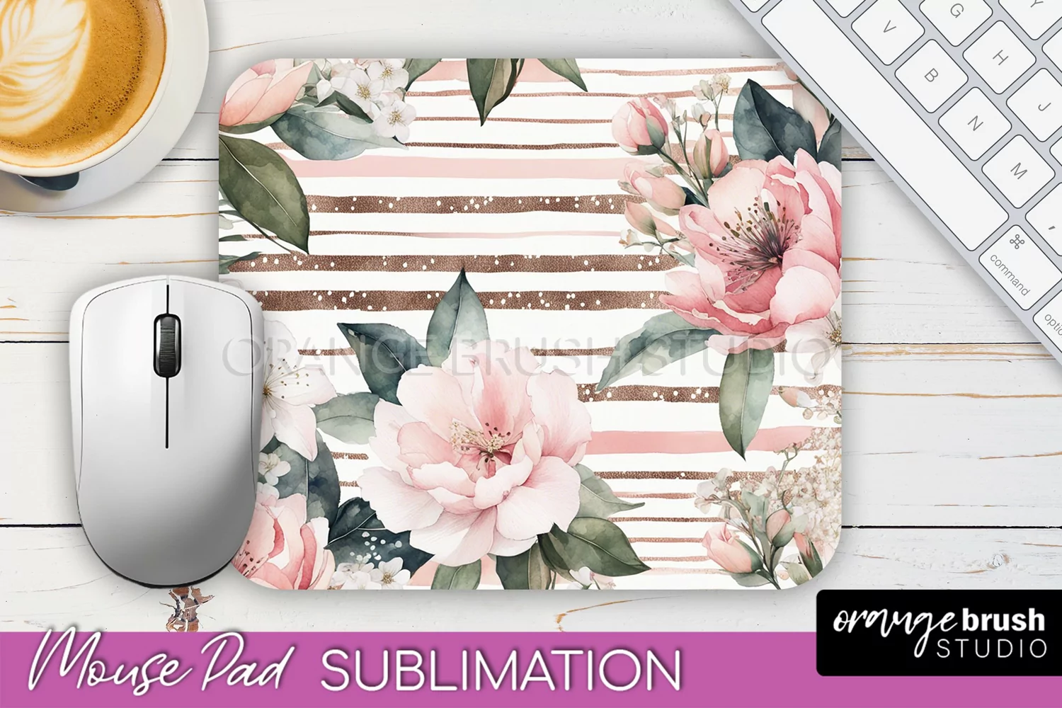 Floral Mouse Pad PNG - Pink Flowers Mousepad Sublimation product image 1