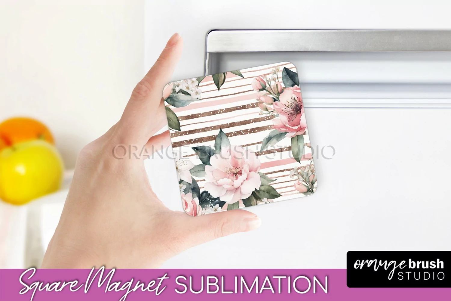 Pink Flowers Magnet Sublimation - Watercolor Magnet Design product image 1